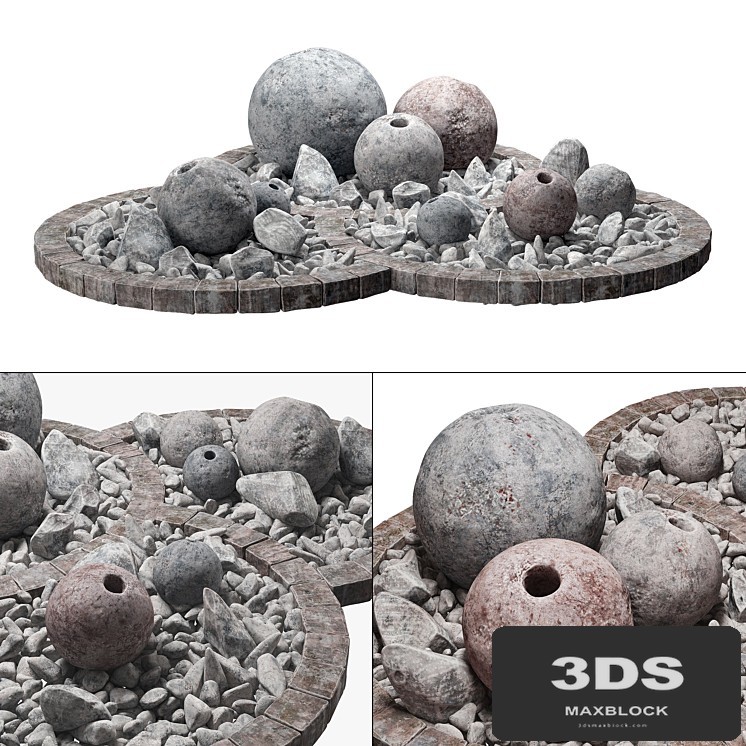 Flowerbad stone sphere decor / Stone bed with spherical decor