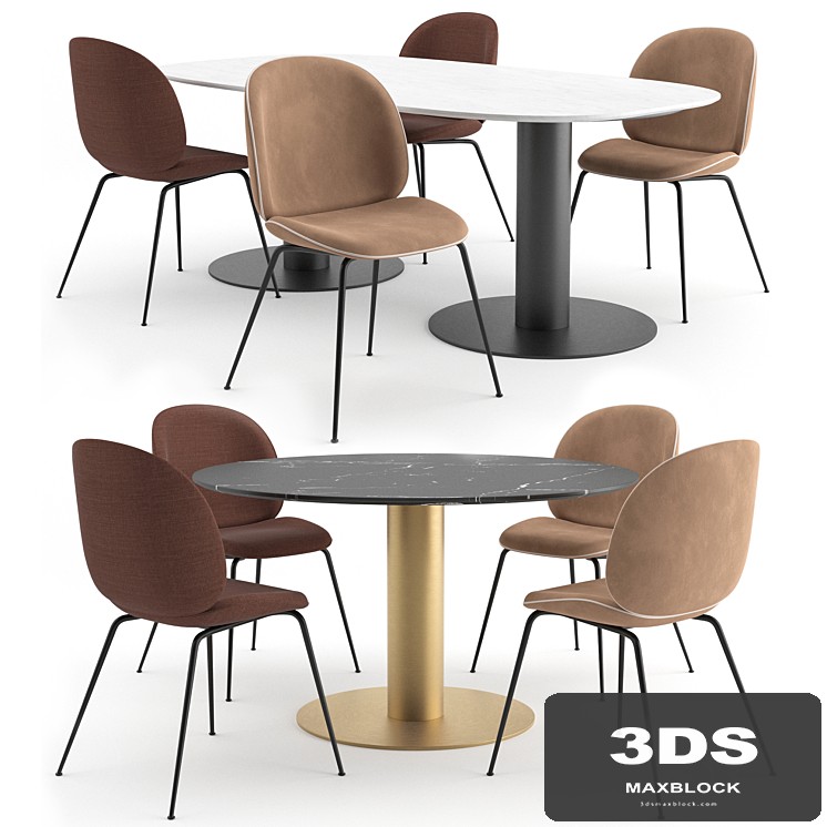 Beetle Dining Chair + Marble tables by GUBI