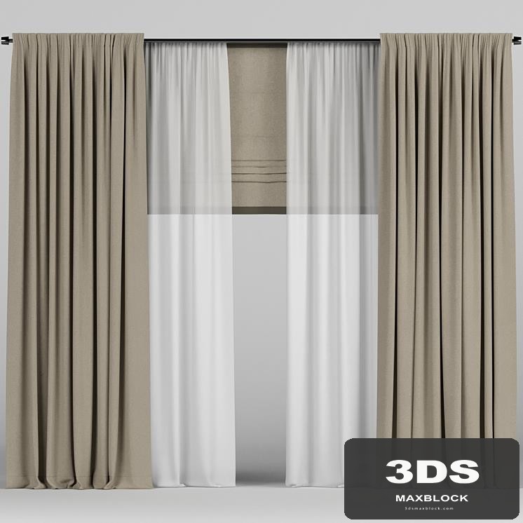 Brown curtains with tulle and roman.