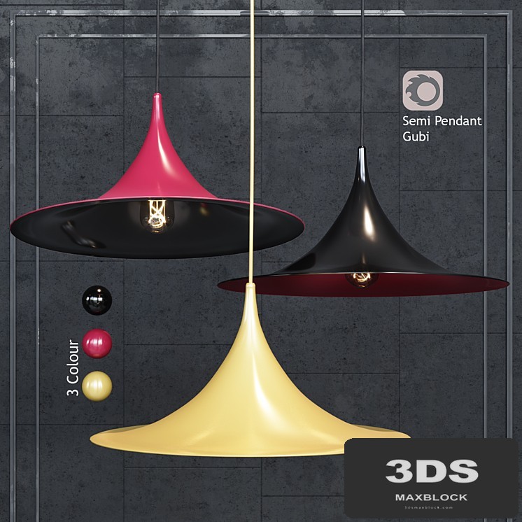 Pendant Lamp Semi Pendant By Bonderup & Thorup for Gubi Black / Red / Yellow