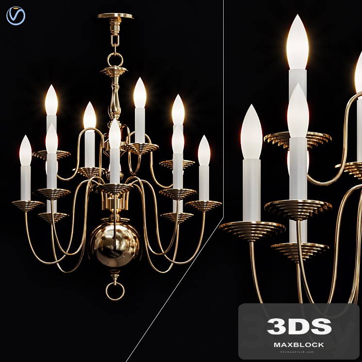 Six Light Dutch Brass Antique Chandelier