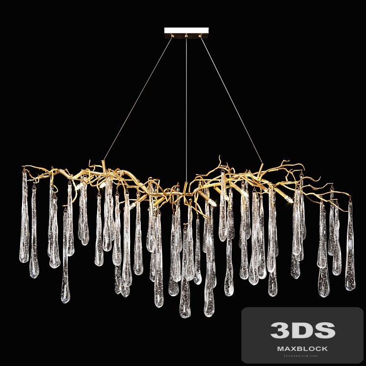 John-Richard Brass and Glass Teardrop Nine-Light Chandelier