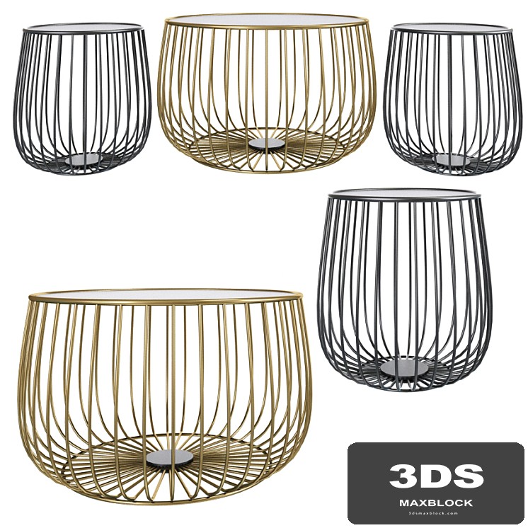 Gold Round Industrial Steel Wire Coffee Table