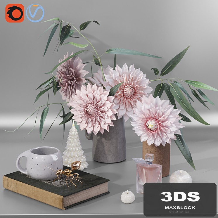 Garden Marigold Dahlia flowers decor set