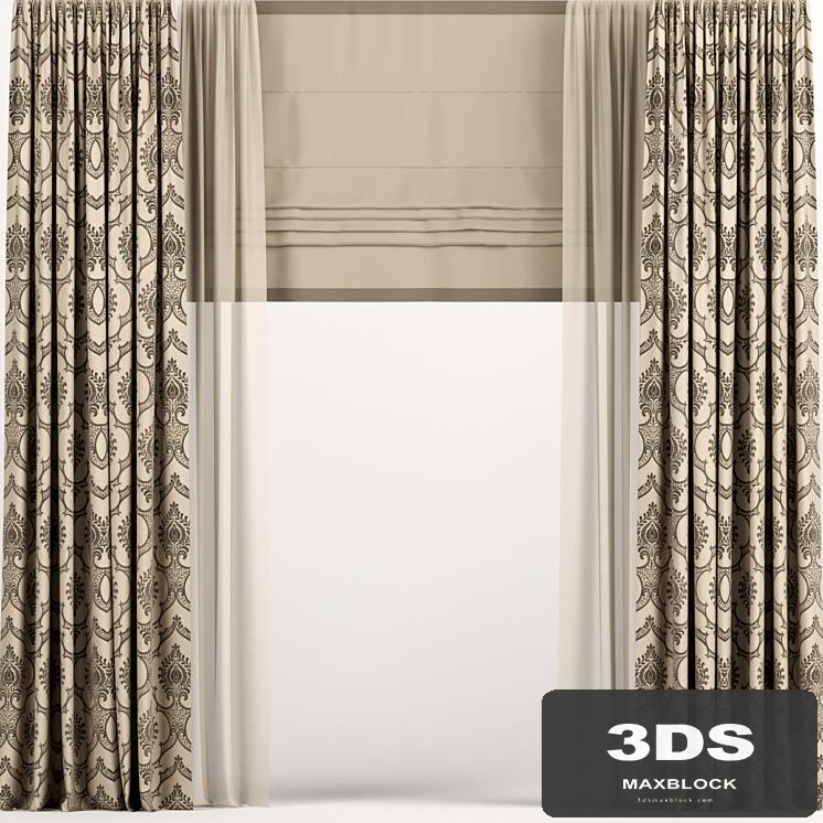 Straight brown curtains with Roman and tulle.