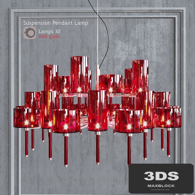 Chandelier AXO Light Spillray SP lamps 30 red glass