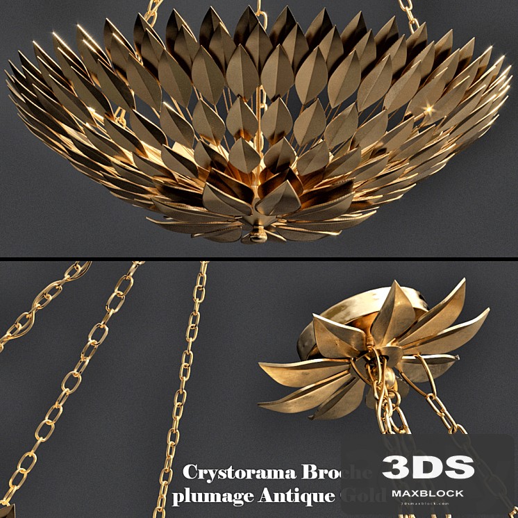 Crystorama Broche plumage Antique Gold CHANDELIER