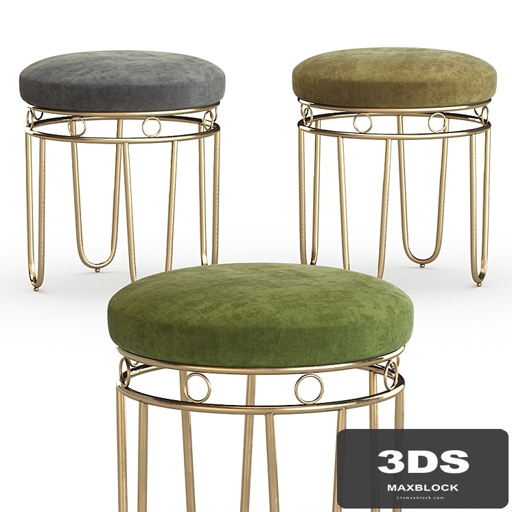 Gray Linen Stool with Gold Legs