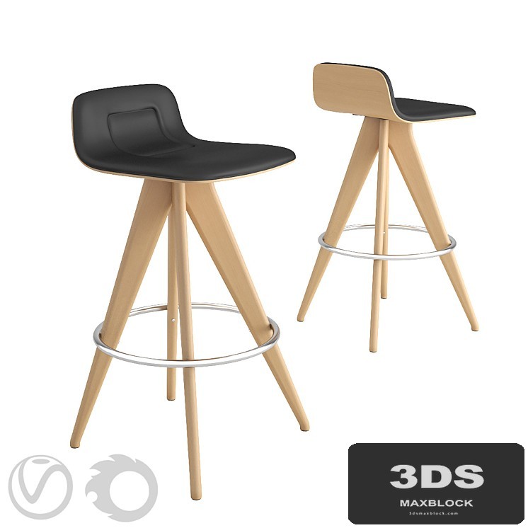 Potocco Italy Torso 837-AI bar stool in black leather and natural beech