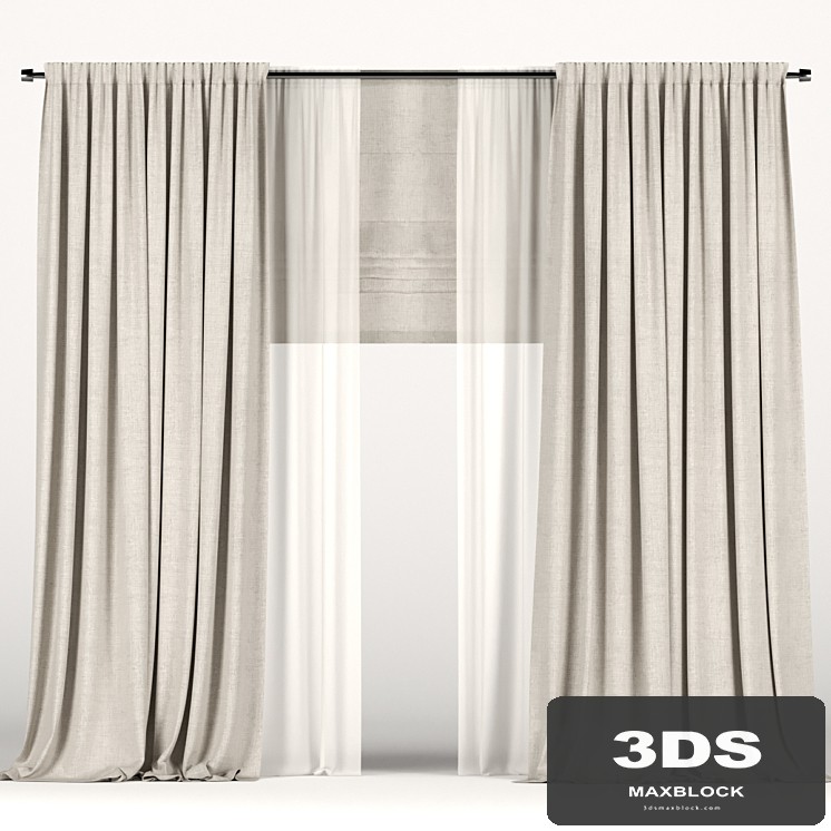 Beige curtains with tulle and a roman curtain