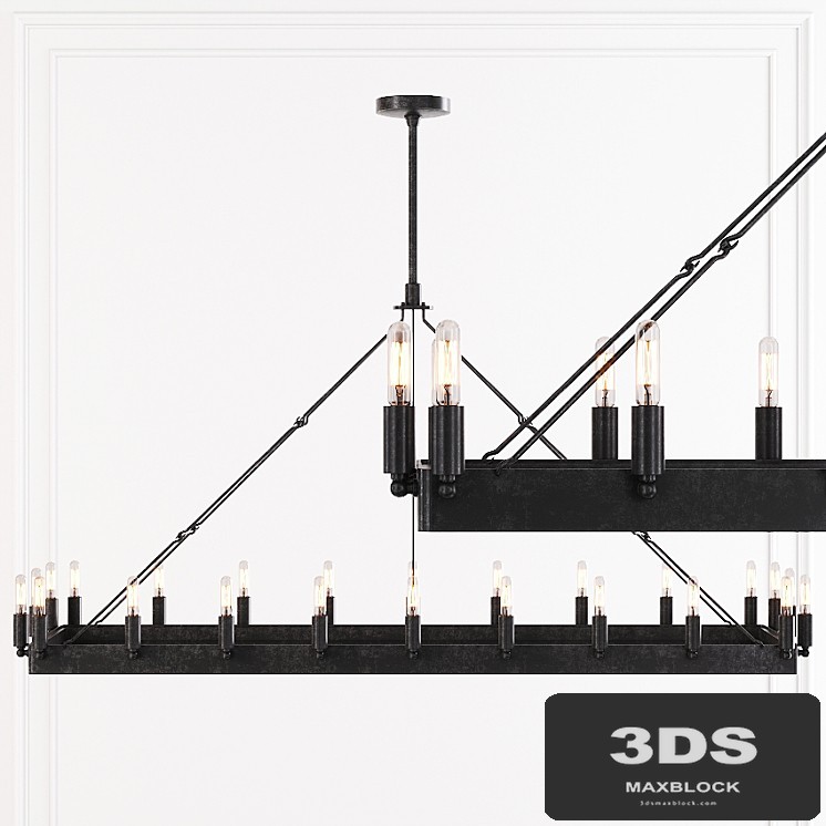 Restoration Hardware CAMINO VINTAGE FILAMENT RECTANGULAR CHANDELIER 52 Black