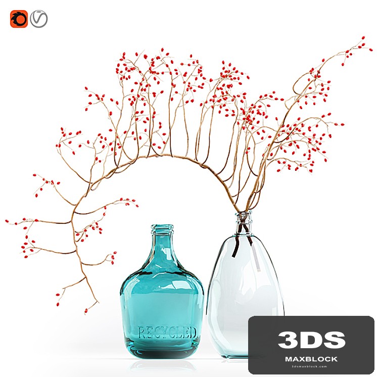 Decorative branch with red berries in a glass vase