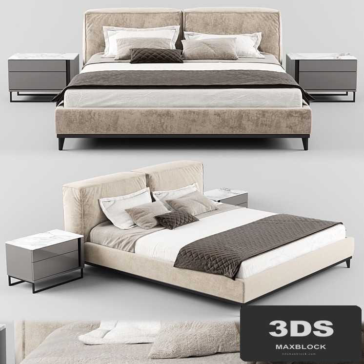 Modern fabric bed with upholstered headboard_01