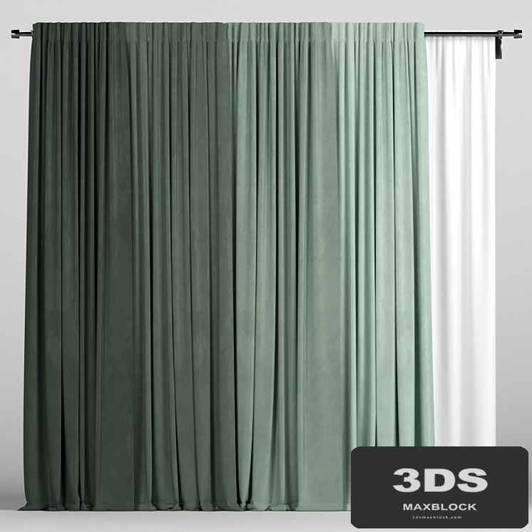 Green curtains with tulle