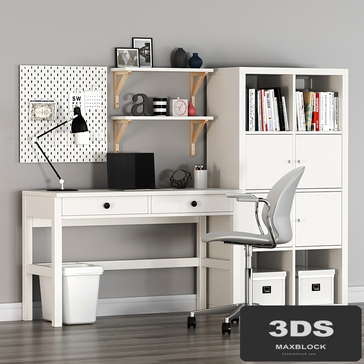 IKEA HEMNES Workplace and KALLAX shelf unit with FRITZHANSEN N02 Swivel armchair