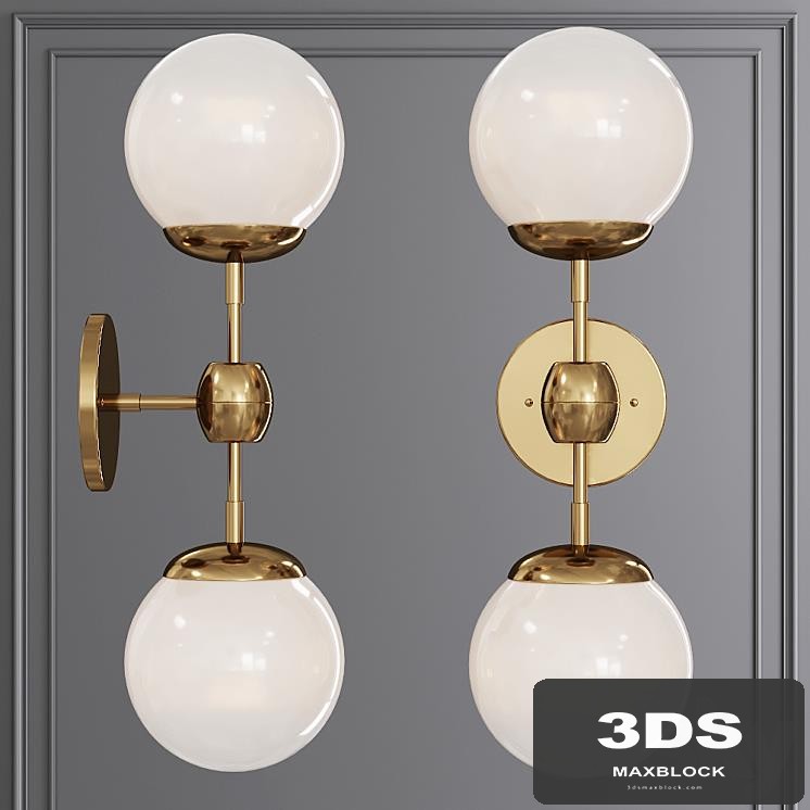 Modo Sconce 2 Globes Brushed Brass and Cream Glass