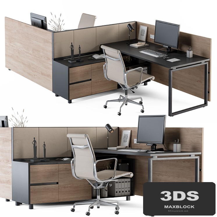 Office Desk Set Cream and Wood