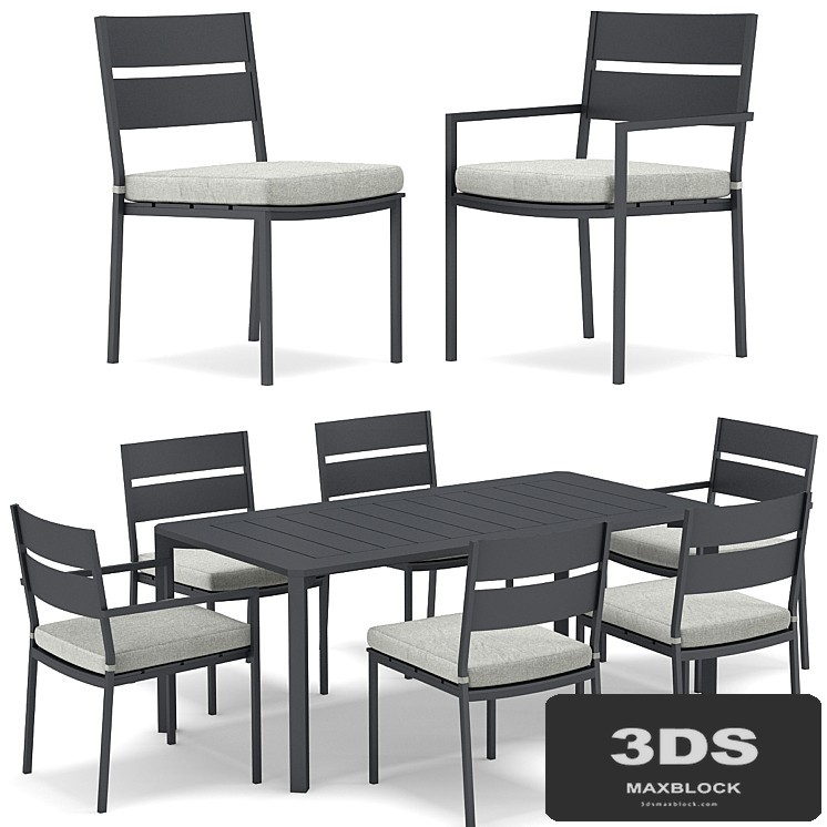 RH Outdoor Palma restangular table and chair