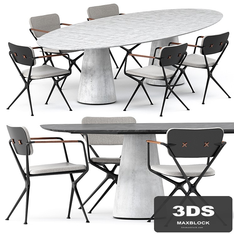 EXES CHAIR and CONIX Oval Table and CONIX Table by Royal Botania