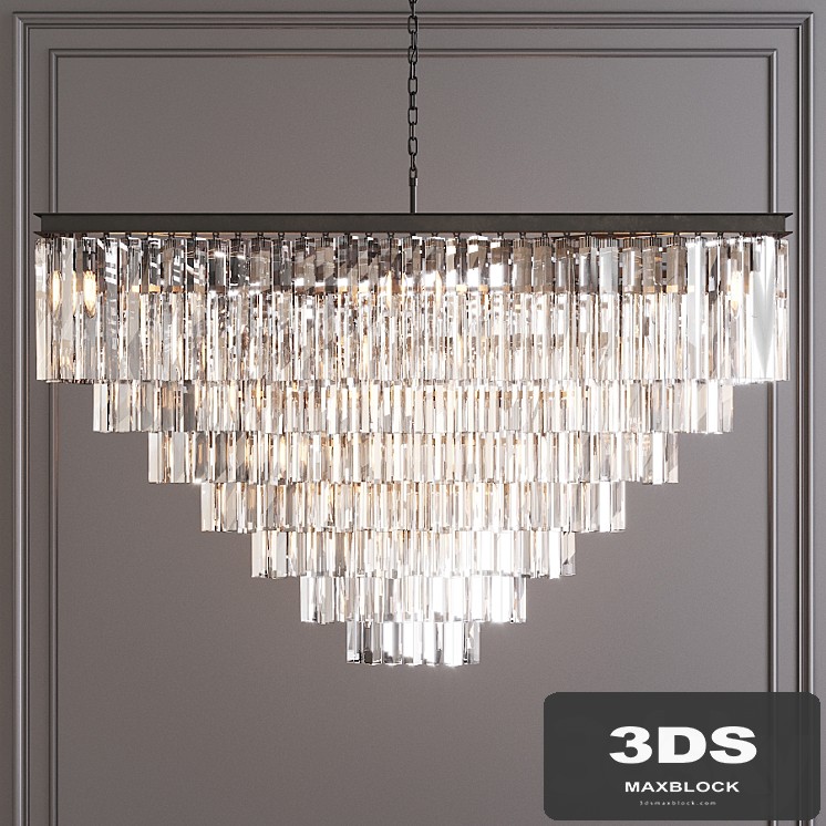 Restoration Hardware 1920S ODEON CLEAR GLASS FRINGE SQUARE 7-TIER CHANDELIER Black