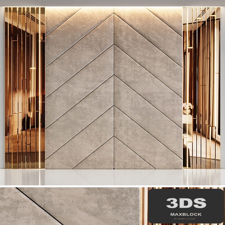 Headboard made from beige panels and gold planks