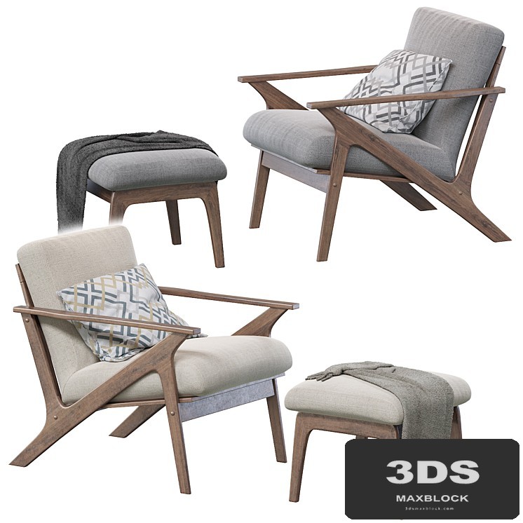 Baxton Studio Bianca Mid-Century Modern Walnut Wood Distressed Faux Leather Lounge Chair And Ottoman Set