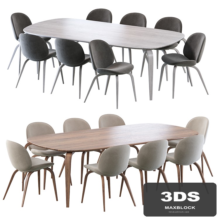 Beetle Dining Chair and Gubi Dining Table Elliptical