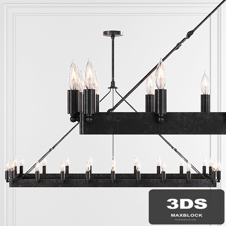 Restoration Hardware CAMINO VINTAGE CANDELABRA RECTANGULAR CHANDELIER 52 Black