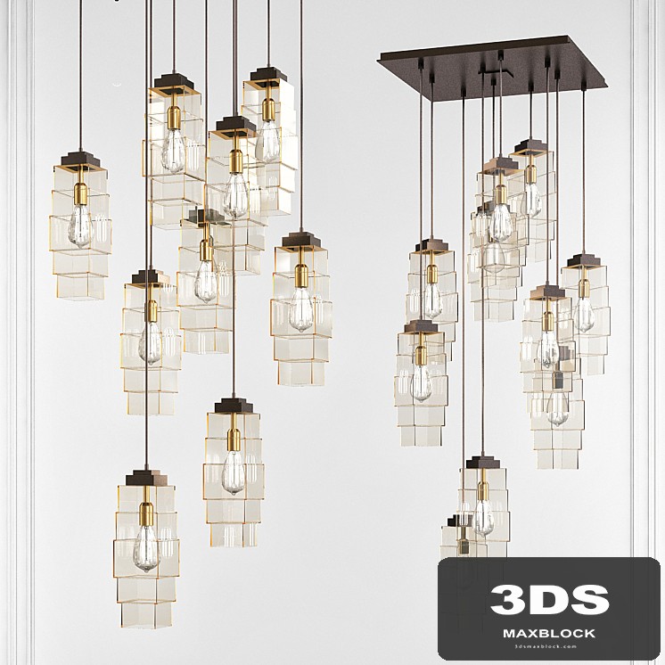 Ledgestone Square Multi-Port 12 - Light Novelty LED Chandelier