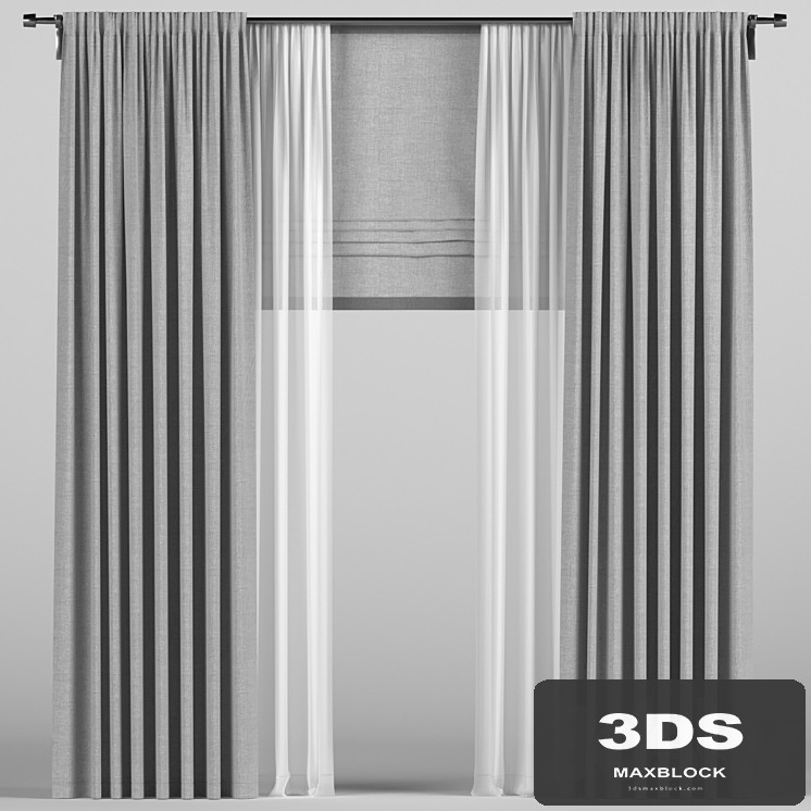 Curtains with tulle and roman blinds.
