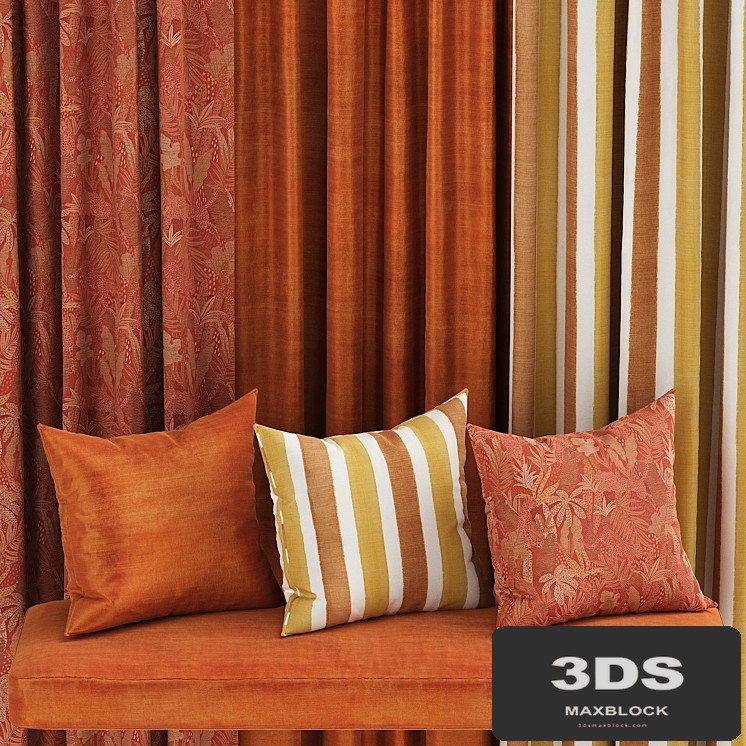 set of fabric materials in orange tones
