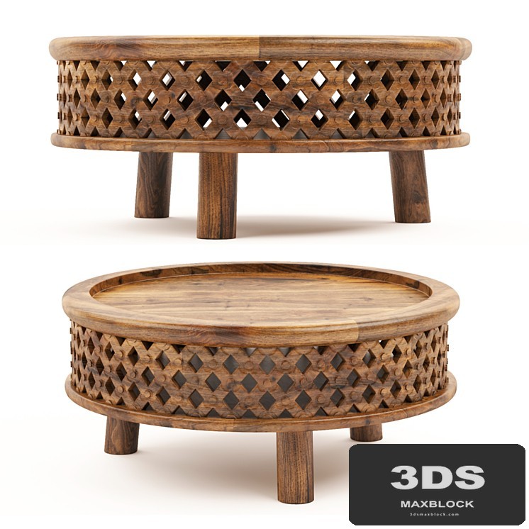 Elm Carved Wood Coffee Table