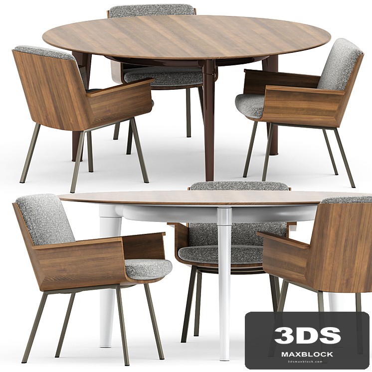 DAIKI OUTDOOR DINING LITTLE ARMCHAIR and PENTHOUSE ROUND Table by Minotti
