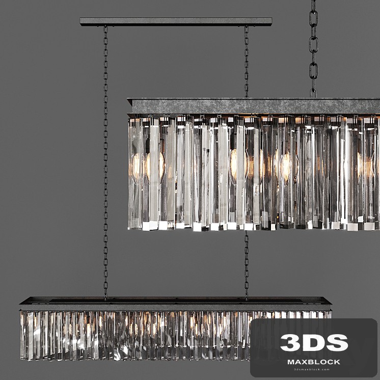 Restoration Hardware 1920S ODEON RHYS CLEAR GLASS PRISM RECTANGULAR CHANDELIER 59 Black