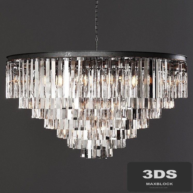 Restoration Hardware 1920S ODEON CLEAR GLASS FRINGE 7-TIER CHANDELIER Black