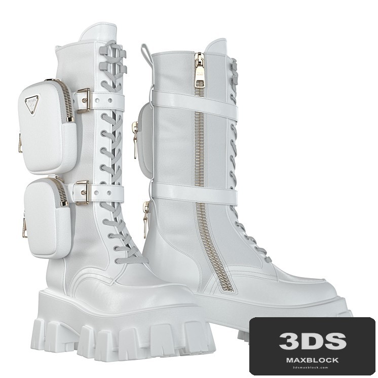 PRADA Brushed rois leather and nylon Monolith boots white
