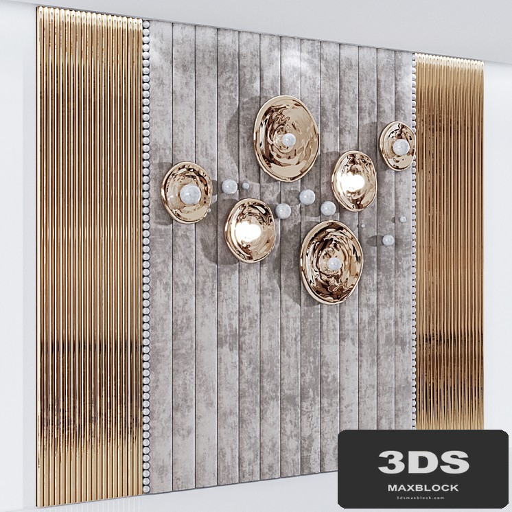 Headboard made of soft beige panels and 3d decor