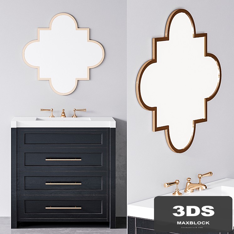 Black Brass Single Sink Vanity washbasin cabinet