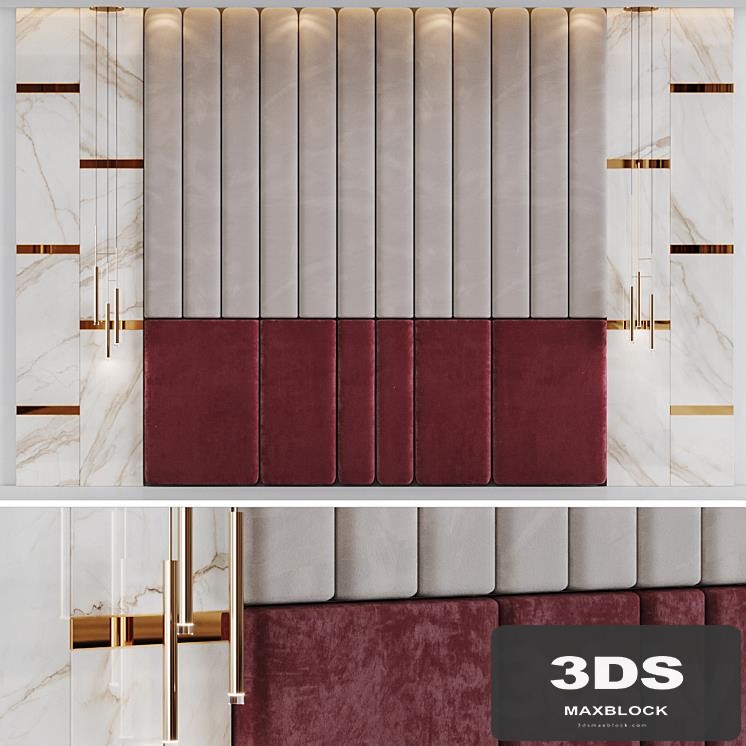 Composition of the design of the headboard in the bedroom with decor