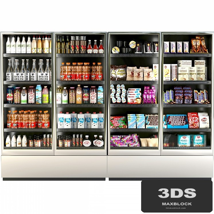 Refrigerator in a supermarket with groceries, food and drinks 3