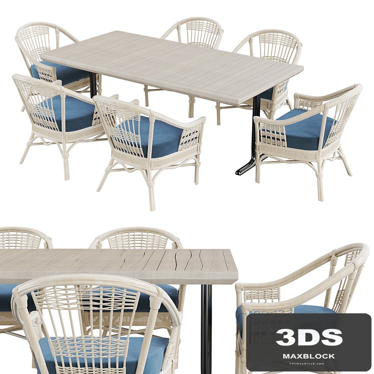 Table with rattan chair White version