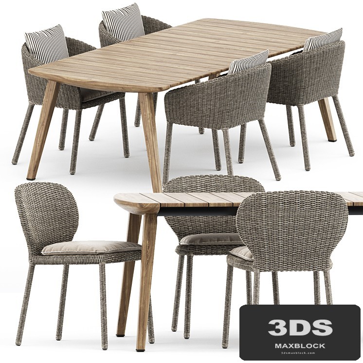 Strada armchair and side chair by Janus et Cie and Fynn Dining Outdoor table by Minotti