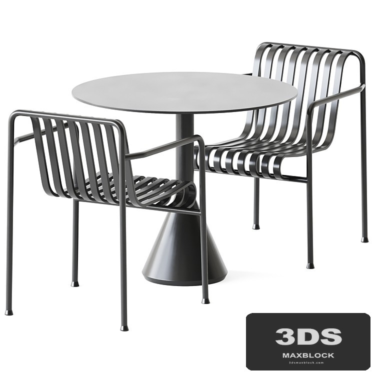 Palissade Cone Table D90 and Palissade Dining Armchair by Hay
