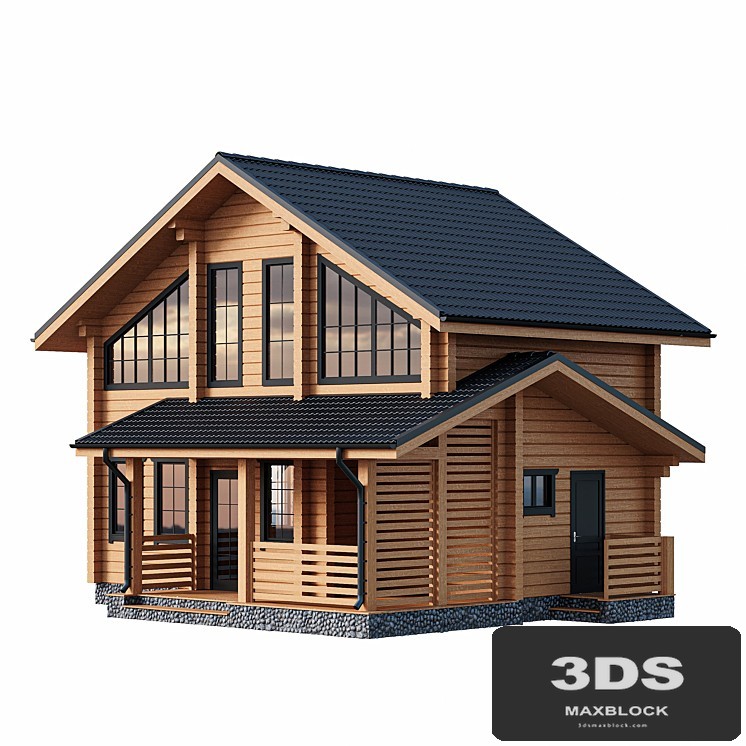 Two-storey wooden house with a porch