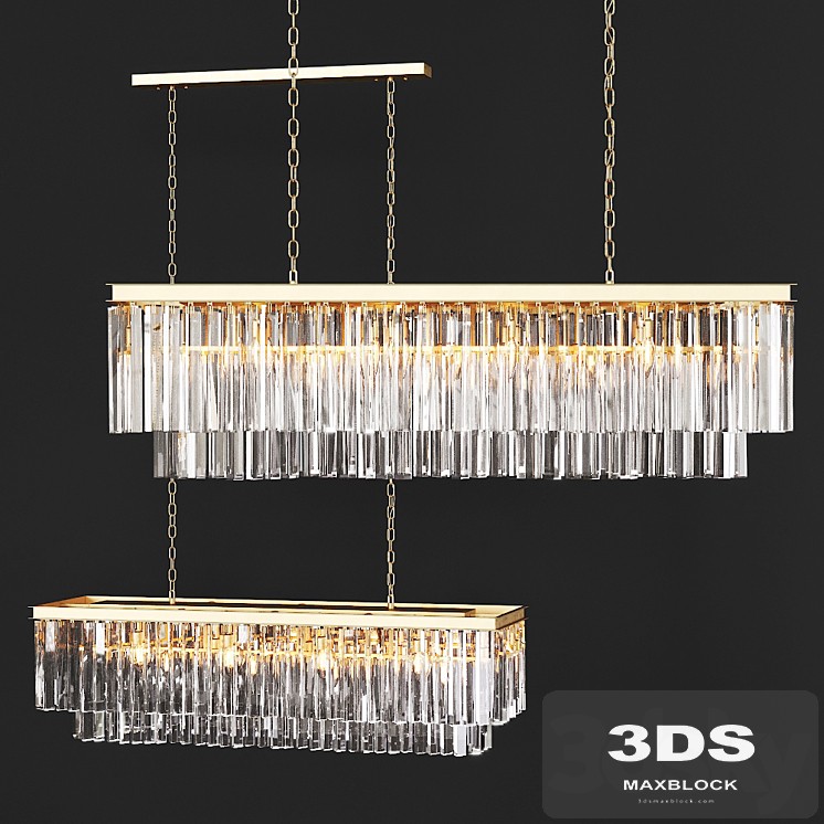 Restoration Hardware 1920S ODEON CLEAR GLASS FRINGE RECTANGULAR CHANDELIER 49 Brass