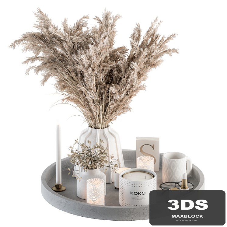 White Decorative Set with Pampas - Set 74