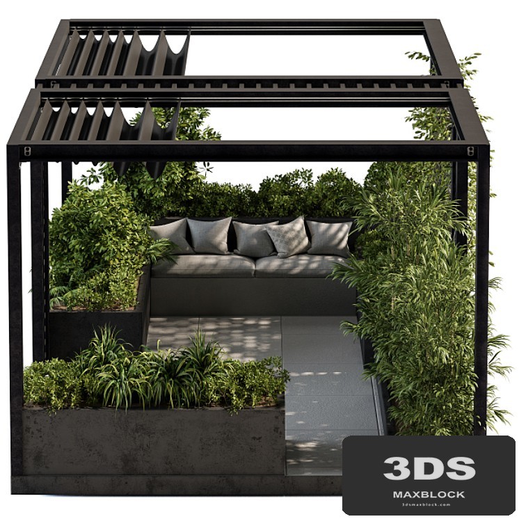 Roof Garden and Landscape Furniture with Pergola - Set 38