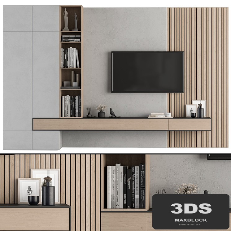 TV Wall Wood and Concrete - Set 26