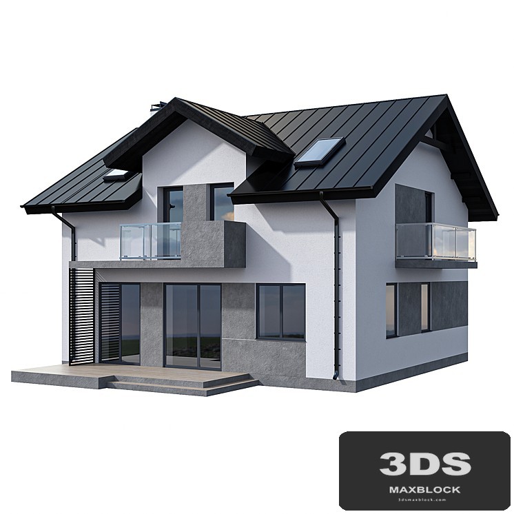 Modern two-storey cottage with two balconies and dormers