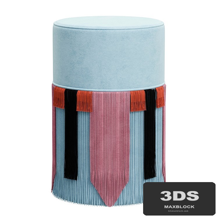 Couture Light Blue Pouf with Geometric Fringe Lorenza Bozzoli Design
